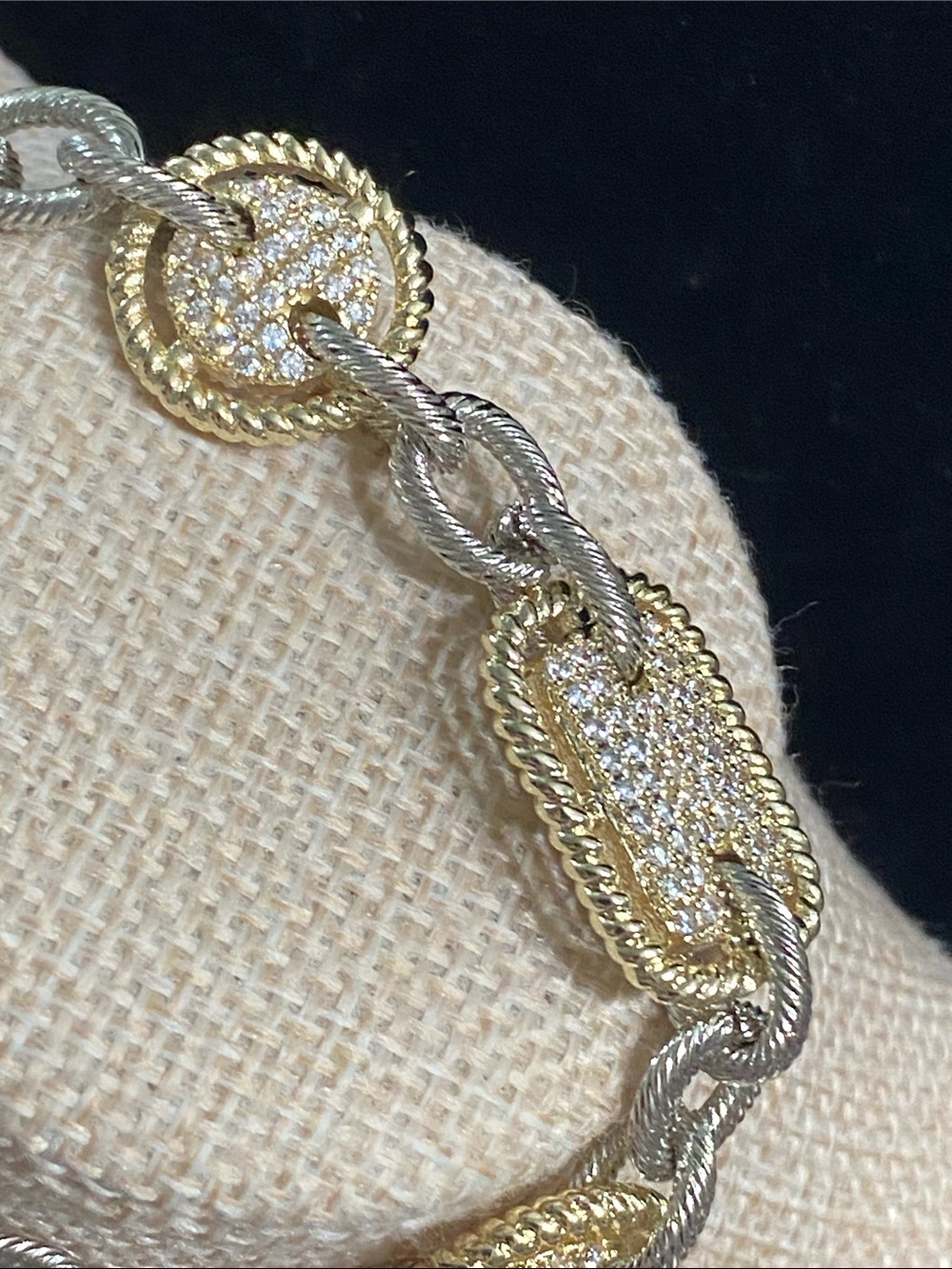 Stainless Steel Two-Tone Gold and Silver Pavé Link Bracelet - Picture 6 of 6